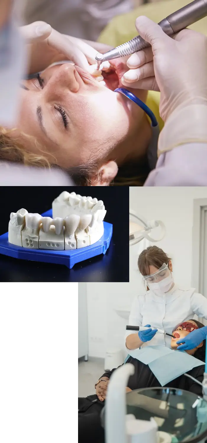 A collage of photos with teeth and dentist