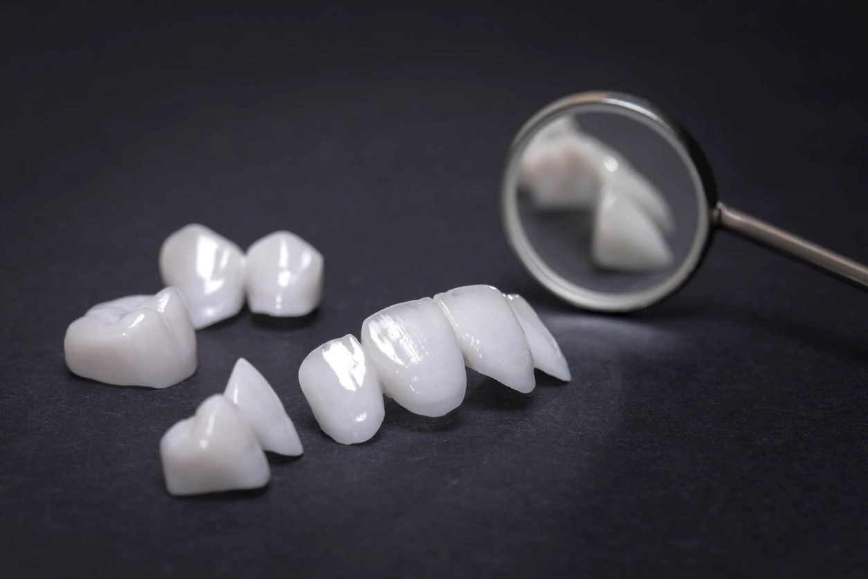 A group of white teeth sitting on top of a table.